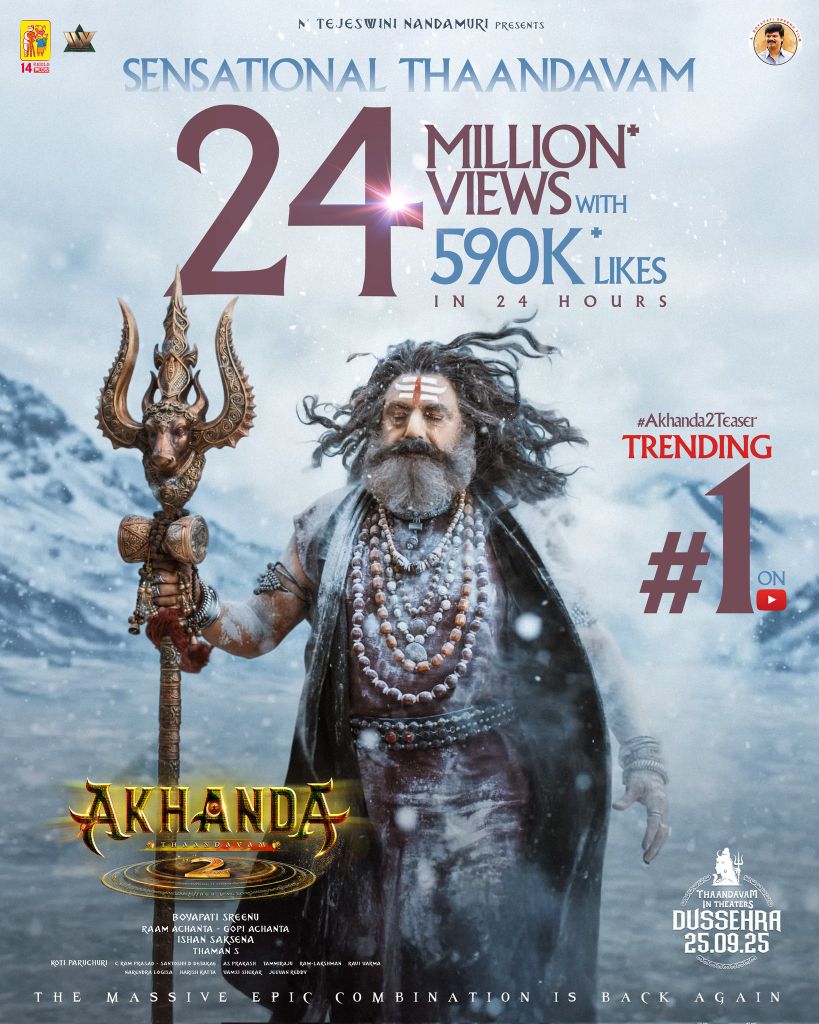 Akhanda 2 Teaser Breaks Records on YouTube: 24 Million Views & 535K Likes in 24 Hours
